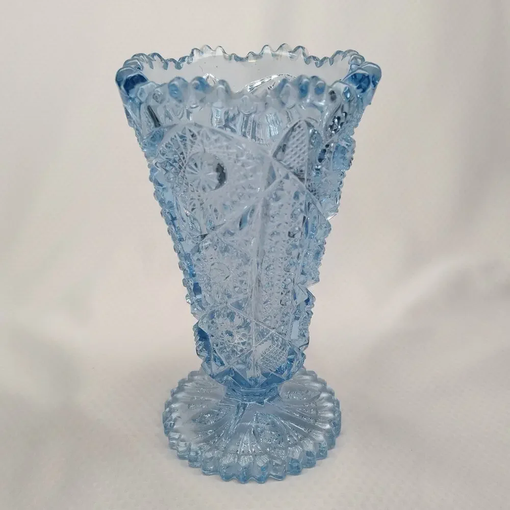 Imperial Glass Blue Octagon Hobstar 536 Footed Vase Art Deco 1930s Vintage